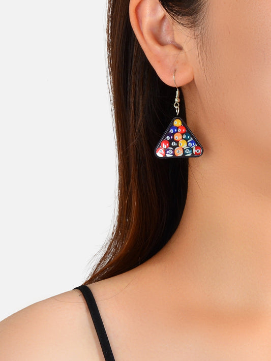 Colorful Pool Snooker Billiard Ball Acrylic Triangle Statement Dangle Earrings