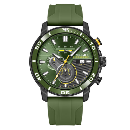 MEGIR Luxury Military Watches for Men Fashion Sport Quartz Wristwatch Waterproof Silicone Band Male Clock Chronograph with Date