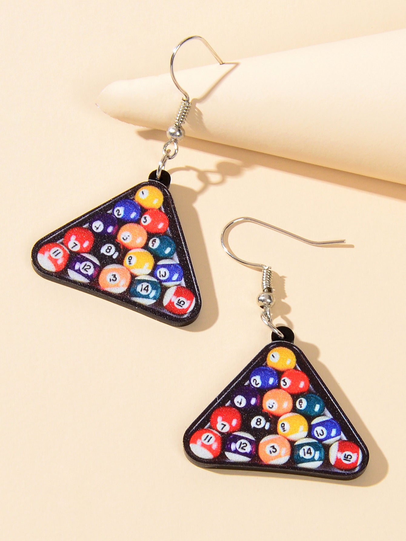 Colorful Pool Snooker Billiard Ball Acrylic Triangle Statement Dangle Earrings