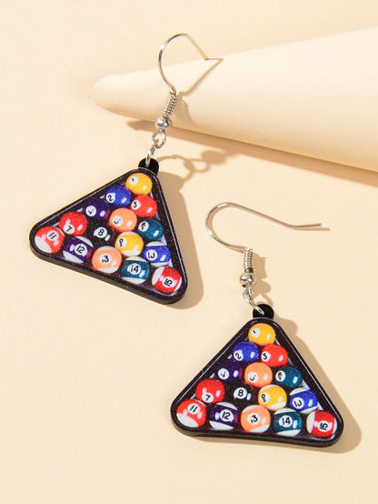 Colorful Pool Snooker Billiard Ball Acrylic Triangle Statement Dangle Earrings