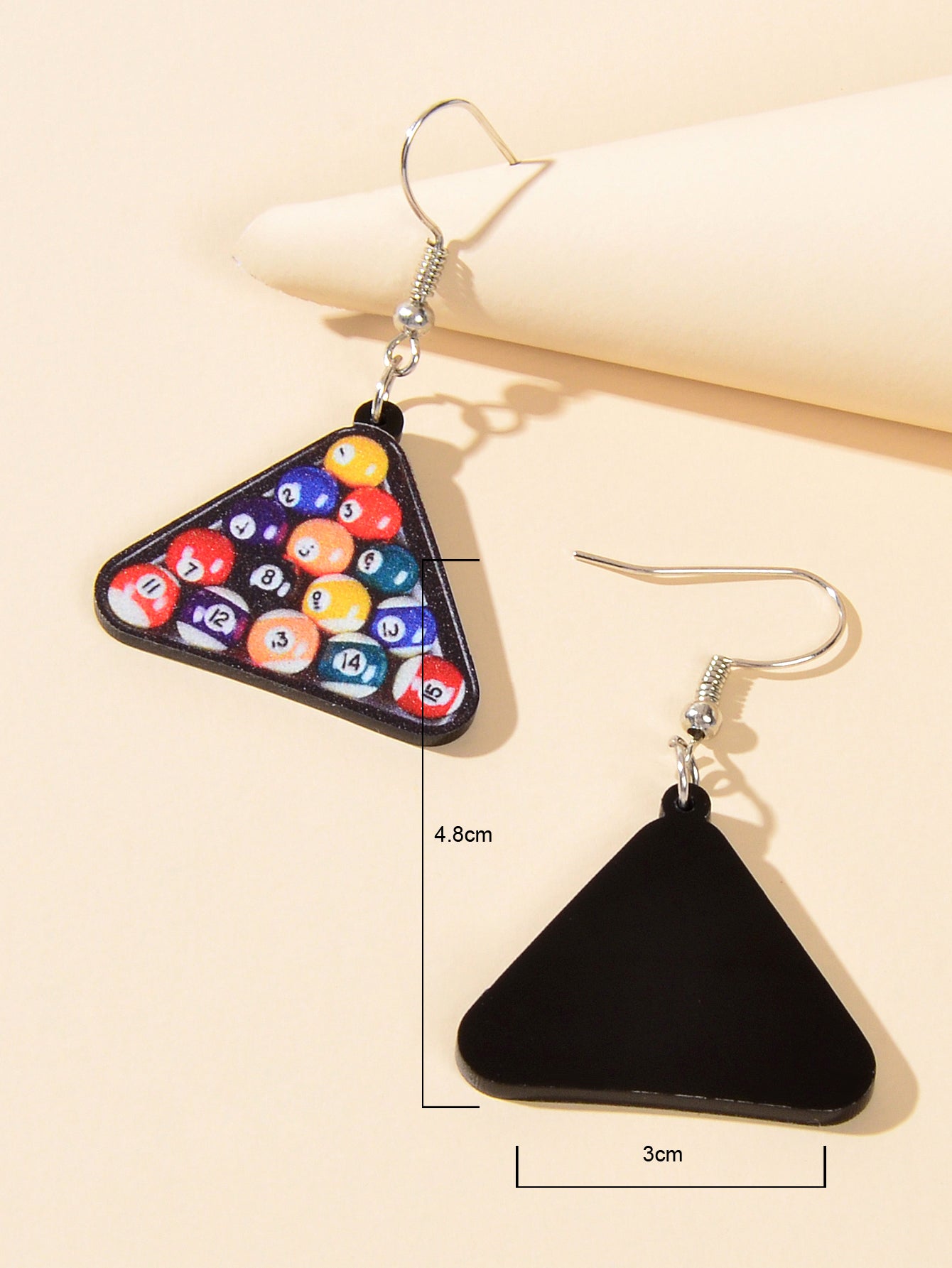Colorful Pool Snooker Billiard Ball Acrylic Triangle Statement Dangle Earrings