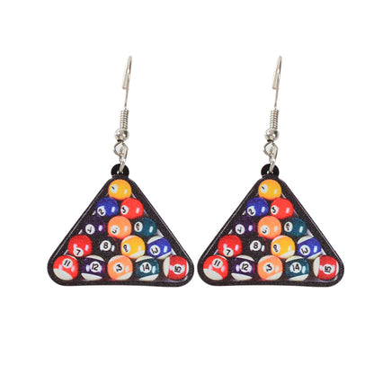 Colorful Pool Snooker Billiard Ball Acrylic Triangle Statement Dangle Earrings