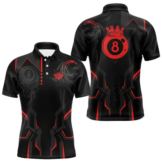 “Crown Series” 8-Ball Pool Jersey — Red & Black Men’s Billiards Team Polo | Short-Sleeve, Oversized Fit