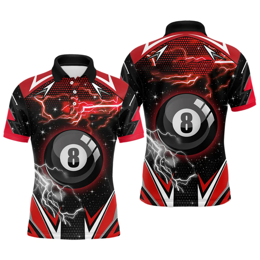 8 Ball Pool Billiard Jerseys For Men Billiard Polo Shirts Team League Billiard Shirts Short Sleeve Outdoor Oversized Tee Tops